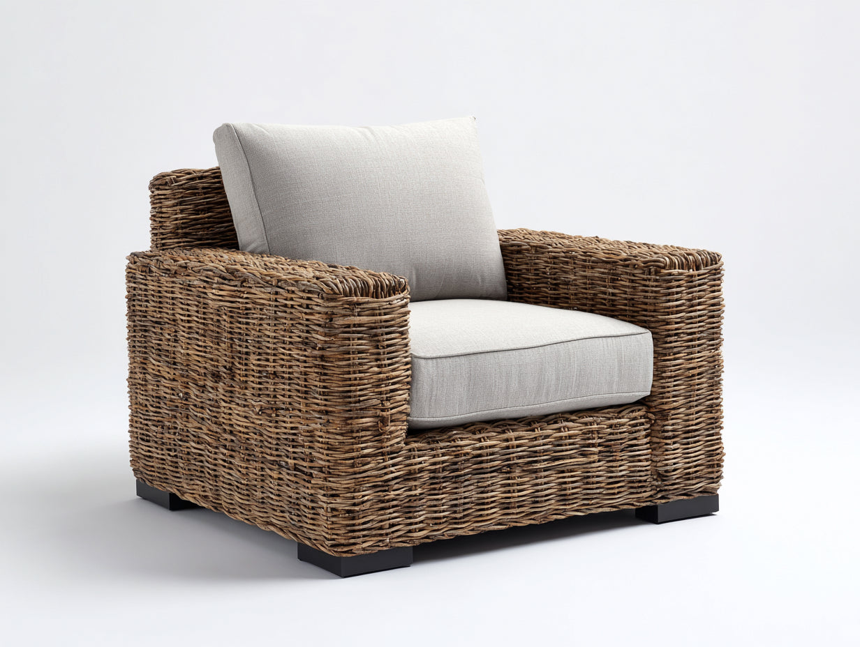 Fauteuil en rotin-Rotin-Tissu-96 x 88 x 79 cm-Beige-Marron-Style naturel