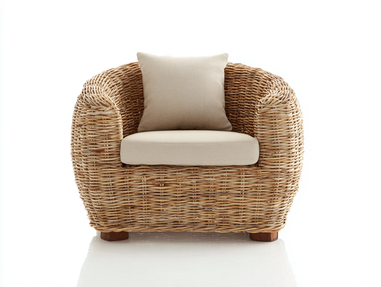 Fauteuil en rotin-Rotin-Tissu-92 x 84 x 76 cm-Beige-Marron-Style naturel