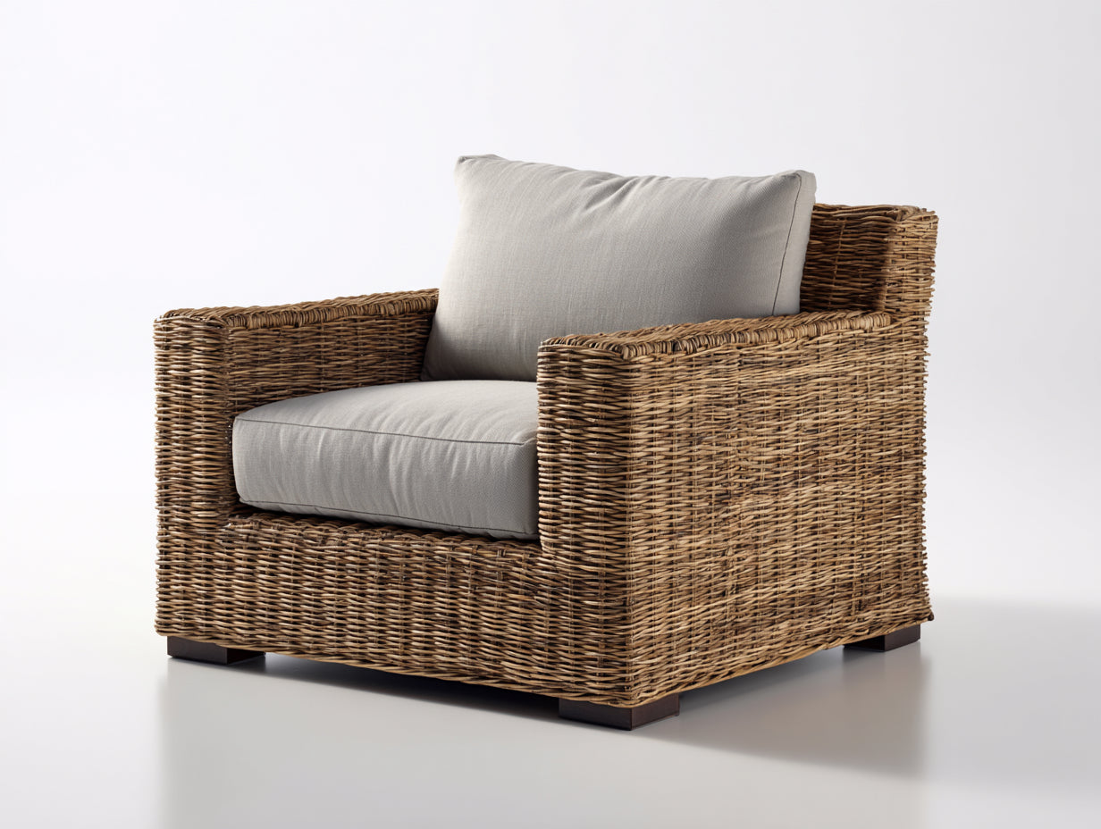 Fauteuil en rotin-Rotin-Tissu-97 x 89 x 80 cm-Beige-Marron-Style naturel