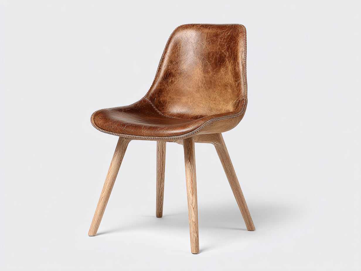 Chaise de salle à manger - Similicuir-Bois - 55x50x84 cm - Marron-Beige - Moderne