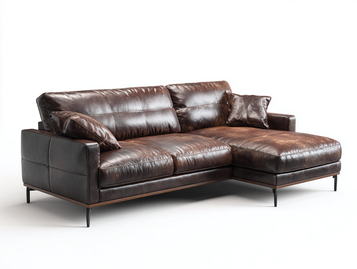 Canapé d'angle - Cuir synthétique-Métal - 276x158x84 cm - Marron - Moderne