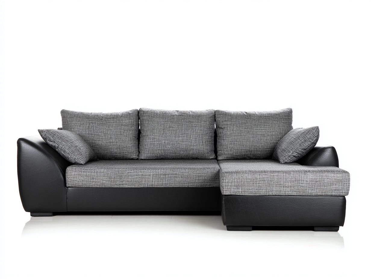 Canapé d'angle - Tissu-Cuir synthétique - 272x158x82 cm - Gris-Noir - Contemporain