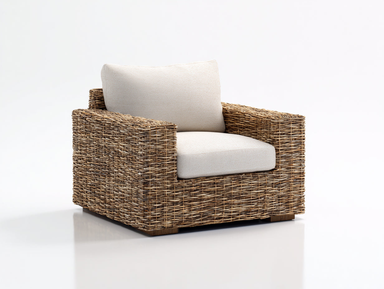Fauteuil en rotin-Rotin-Tissu-94 x 86 x 78 cm-Beige-Marron-Style naturel