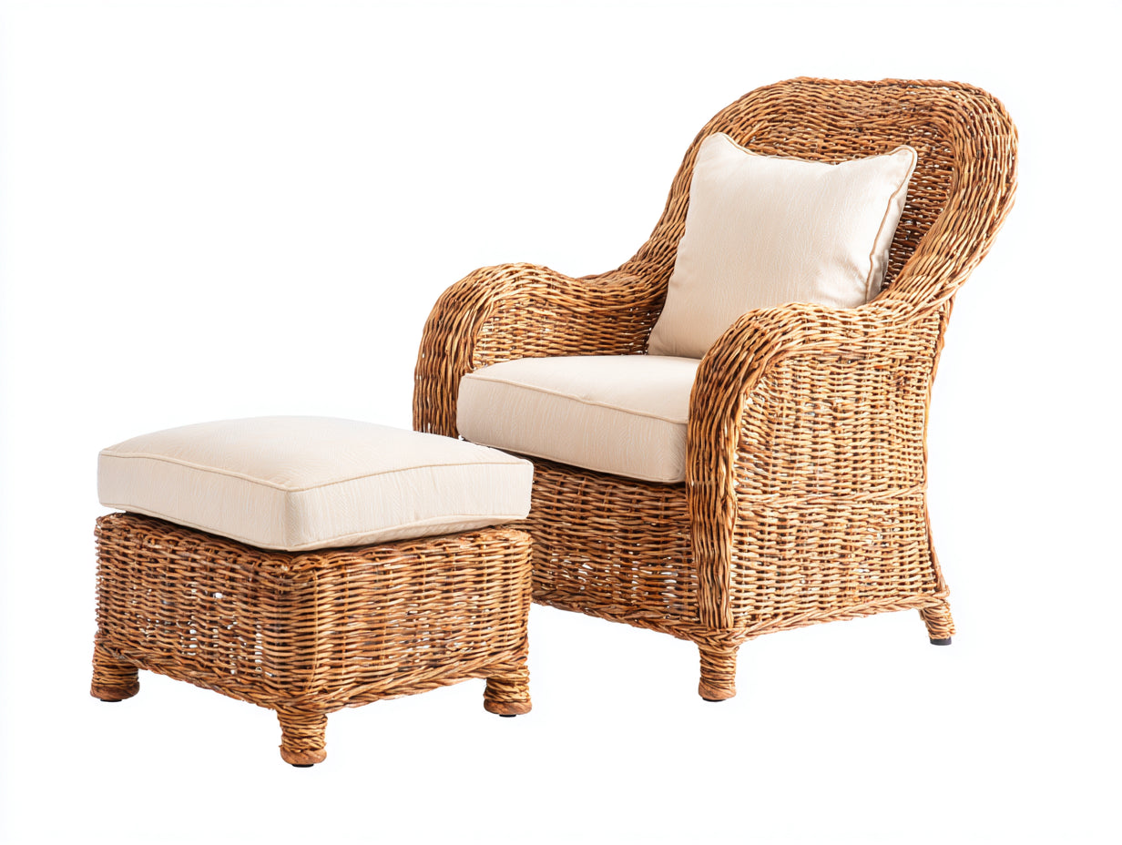 Fauteuil en rotin-Rotin-Tissu-120 x 86 x 98 cm-Beige-Marron-Style naturel