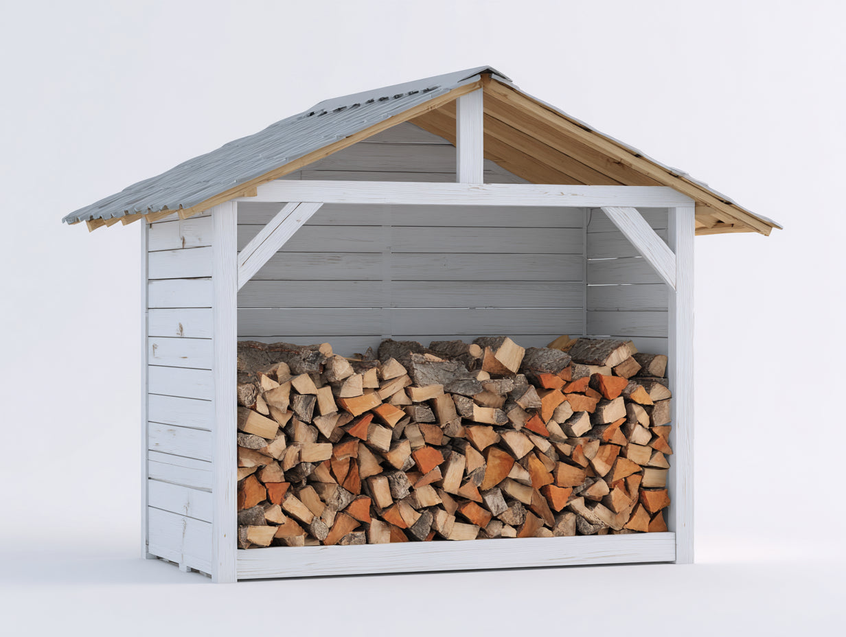 Abri à bûches-Bois-Acier-184x78x188 cm-Blanc-Gris-Style chalet