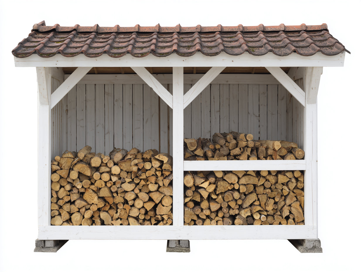 Abri à bûches-Bois-Tuiles-248x90x182 cm-Blanc-Marron-Style rustique
