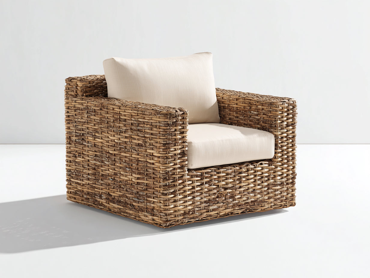 Fauteuil en rotin-Rotin-Tissu-95 x 87 x 77 cm-Beige-Marron-Style naturel