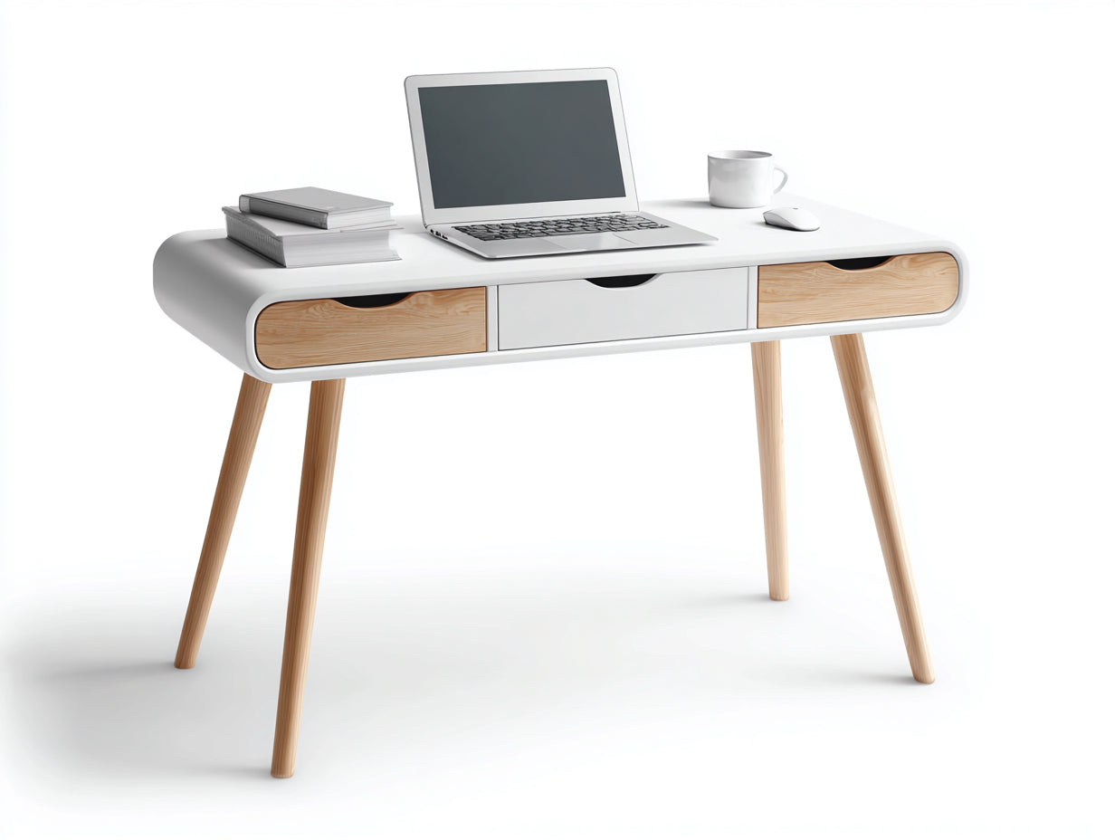 Bureau - bois - 132x55x76 cm - blanc-naturel - style moderne