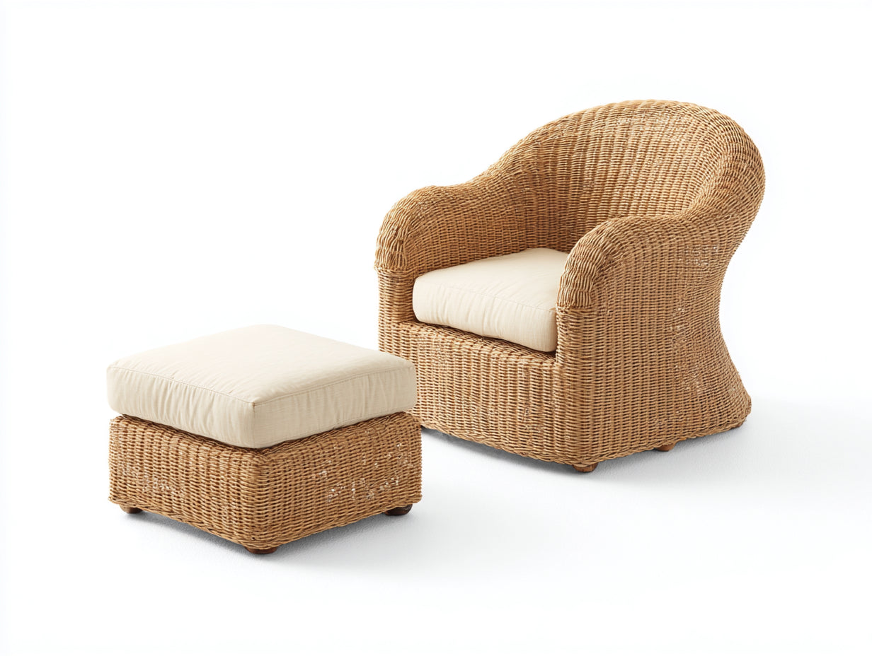 Fauteuil en rotin-Rotin-Tissu-112 x 80 x 84 cm-Beige-Marron-Style naturel