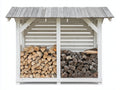 Abri à bûches-Bois-220x76x168 cm-Blanc-Gris-Style rustique