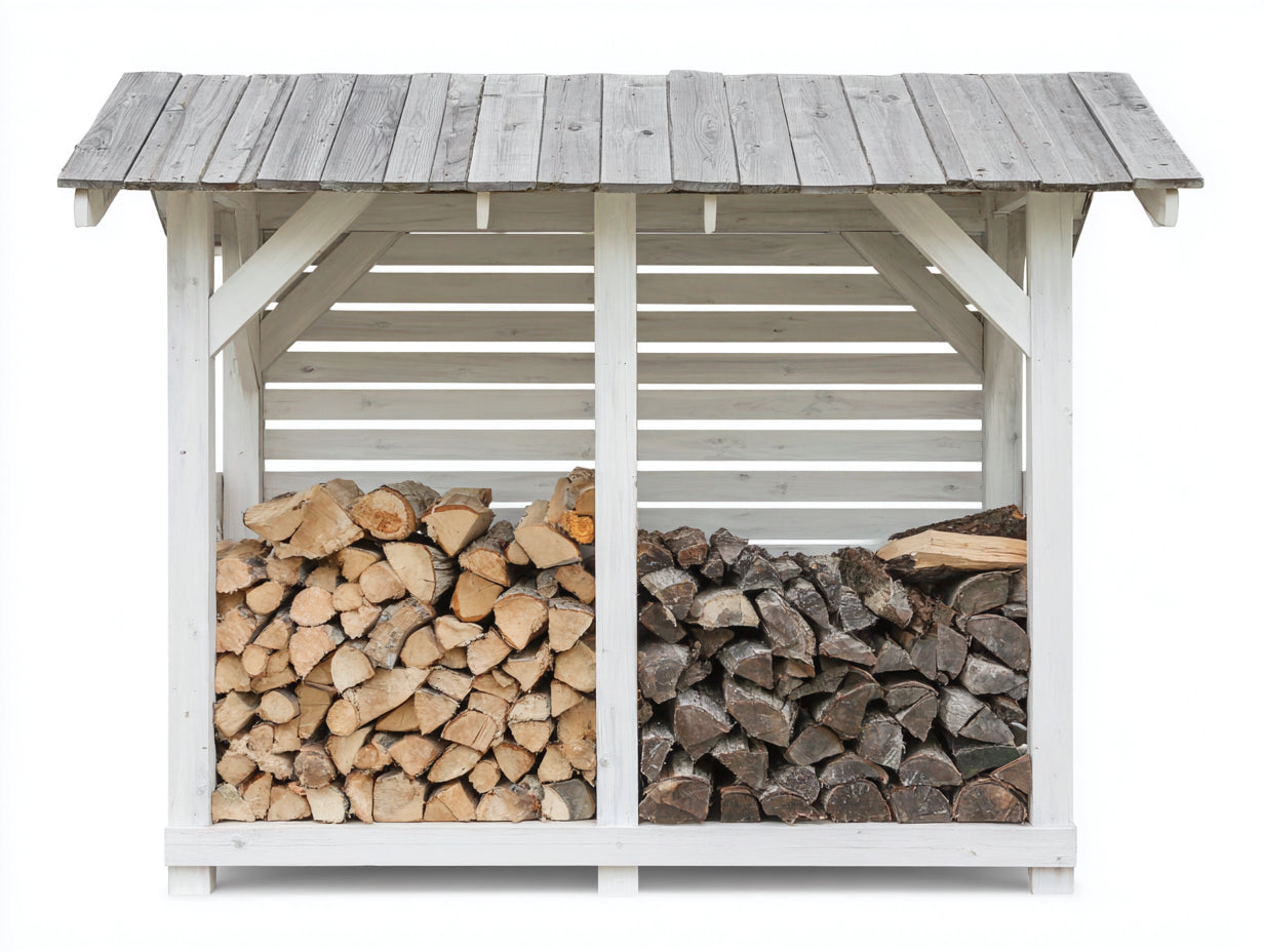 Abri à bûches-Bois-220x76x168 cm-Blanc-Gris-Style rustique
