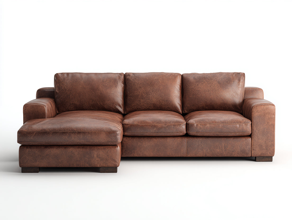 Canapé d'angle - Cuir synthétique - 284x164x86 cm - Marron - Contemporain