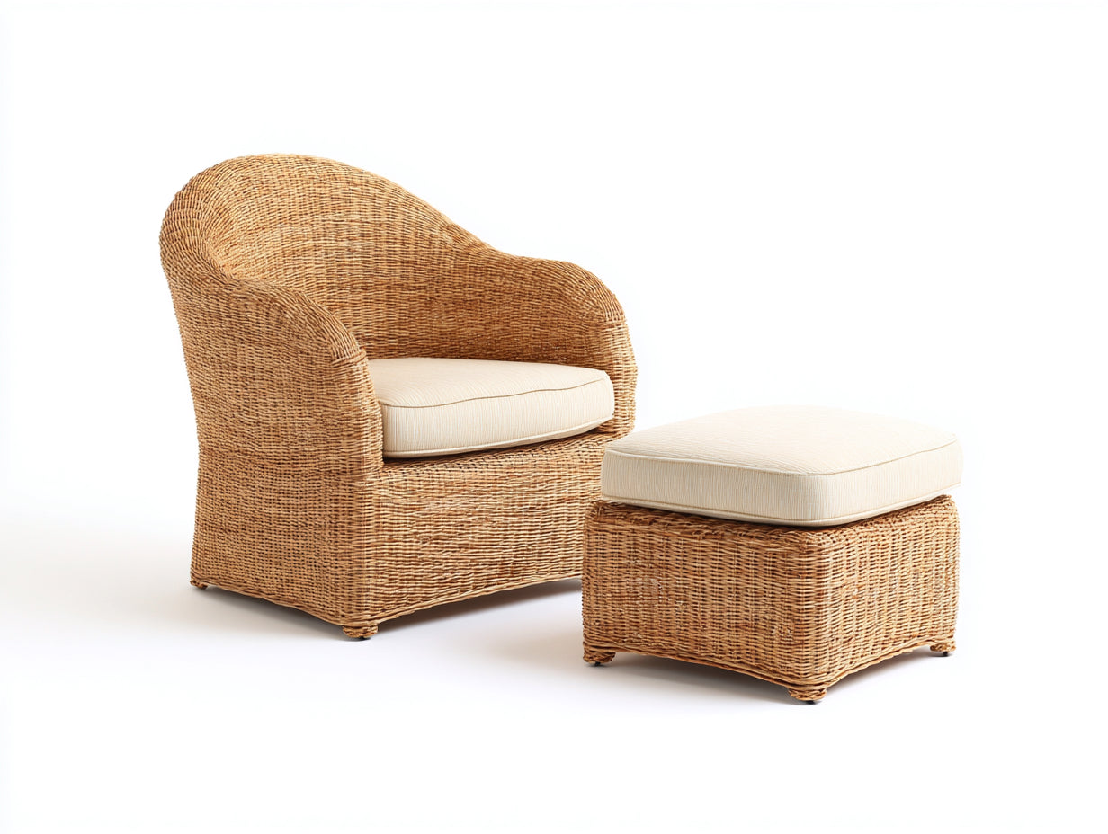 Fauteuil en rotin-Rotin-Tissu-110 x 79 x 82 cm-Beige-Marron-Style naturel