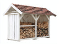 Abri à bûches-Bois-Tuiles-260x92x190 cm-Blanc-Marron-Style rustique