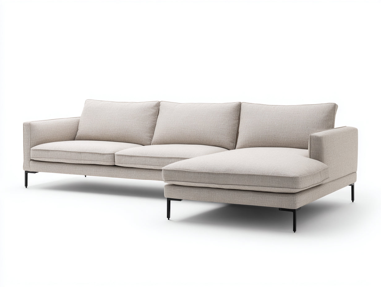 Canapé d'angle - Tissu-Métal - 278x162x84 cm - Beige - Moderne