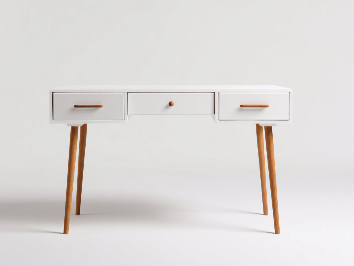 Bureau - bois - 112x45x77 cm - blanc-naturel - style minimaliste