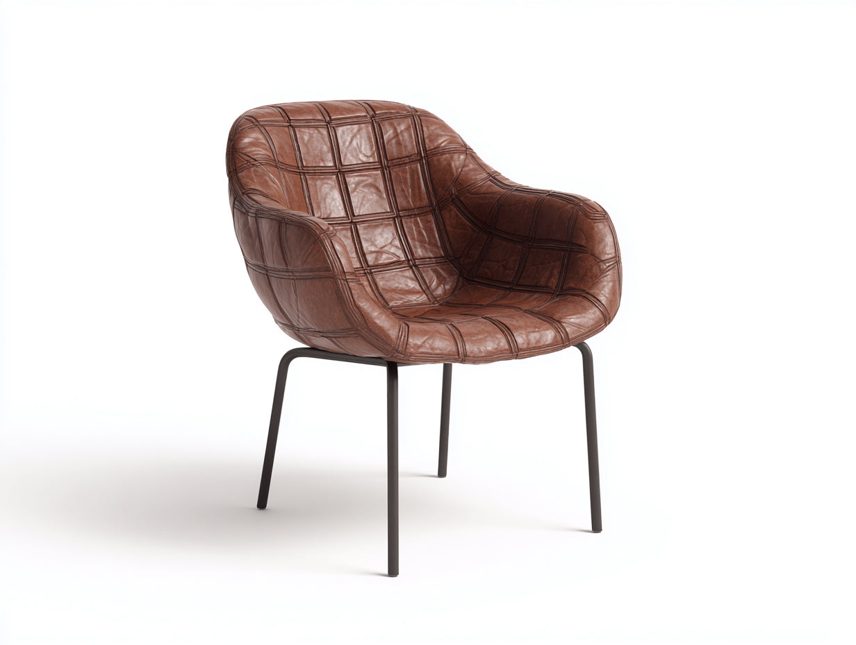 Chaise de salle à manger - Similicuir-Métal - 61x57x82 cm - Marron-Noir - Moderne