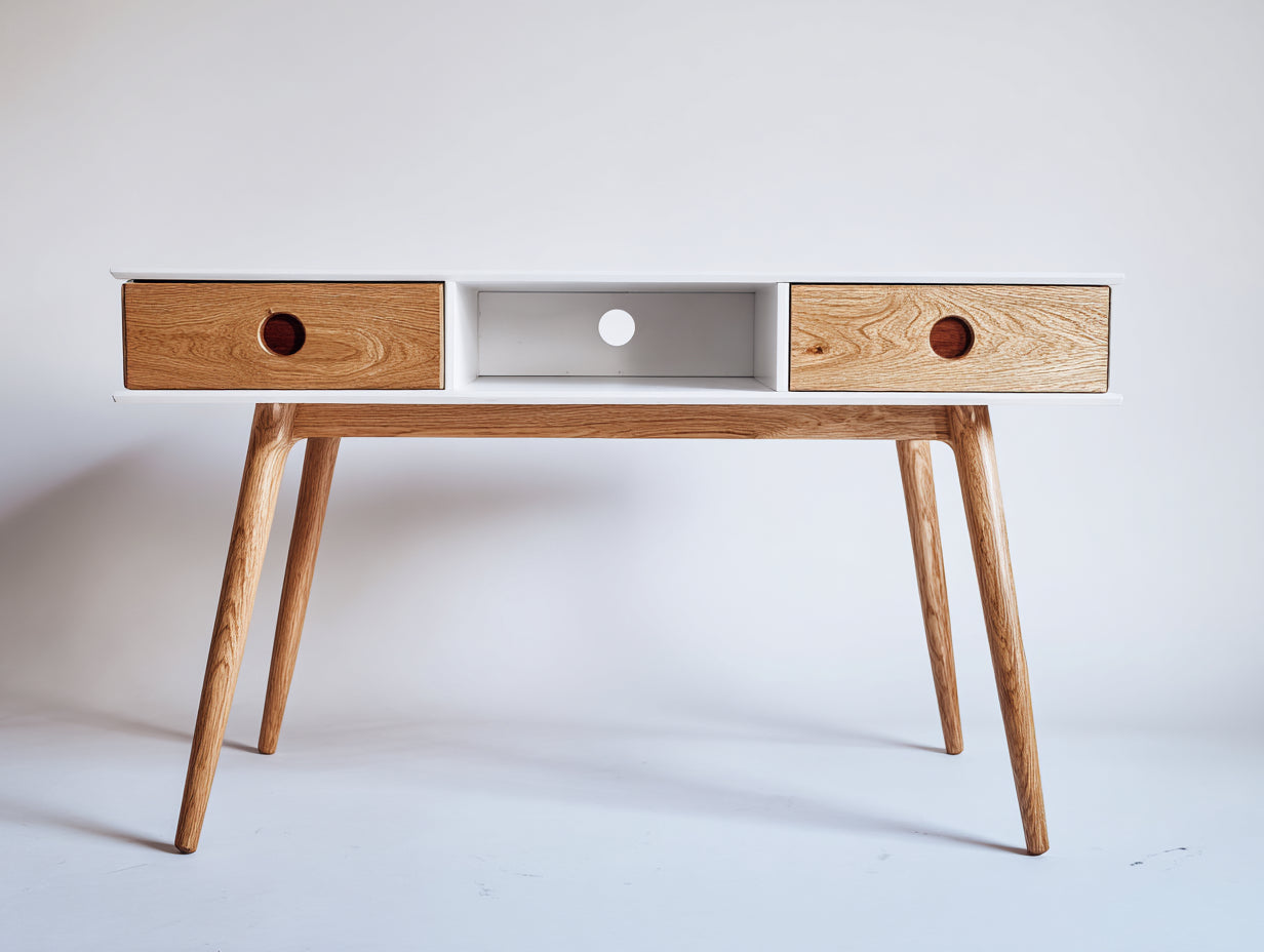 Bureau - bois - 130x50x76 cm - blanc-naturel - style scandinave