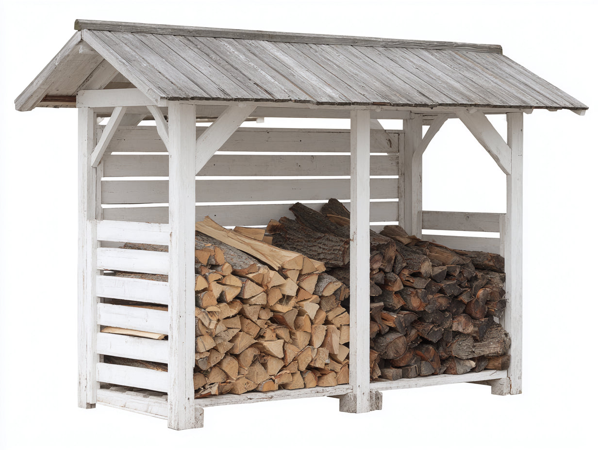 Abri à bûches-Bois-238x88x176 cm-Blanc-Gris-Style rustique