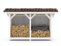 Abri à bûches-Bois-Tuiles-250x86x178 cm-Blanc-Marron-Style rustique