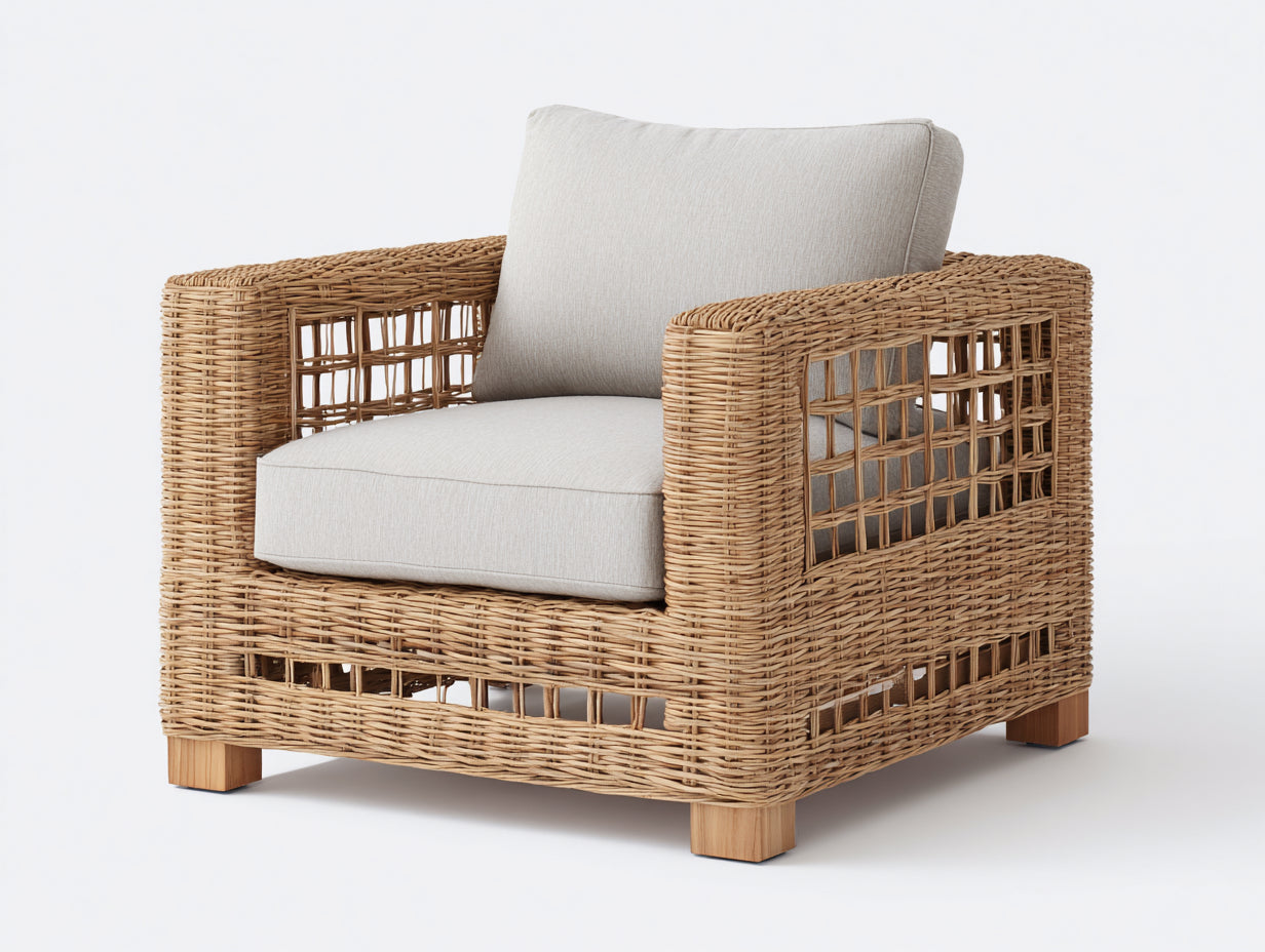 Fauteuil en rotin-Rotin-Tissu-94 x 86 x 81 cm-Beige-Marron-Style naturel