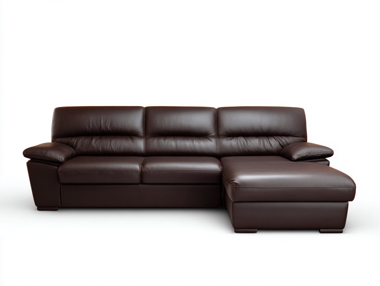 Canapé d'angle - Cuir synthétique - 280x160x86 cm - Marron - Moderne