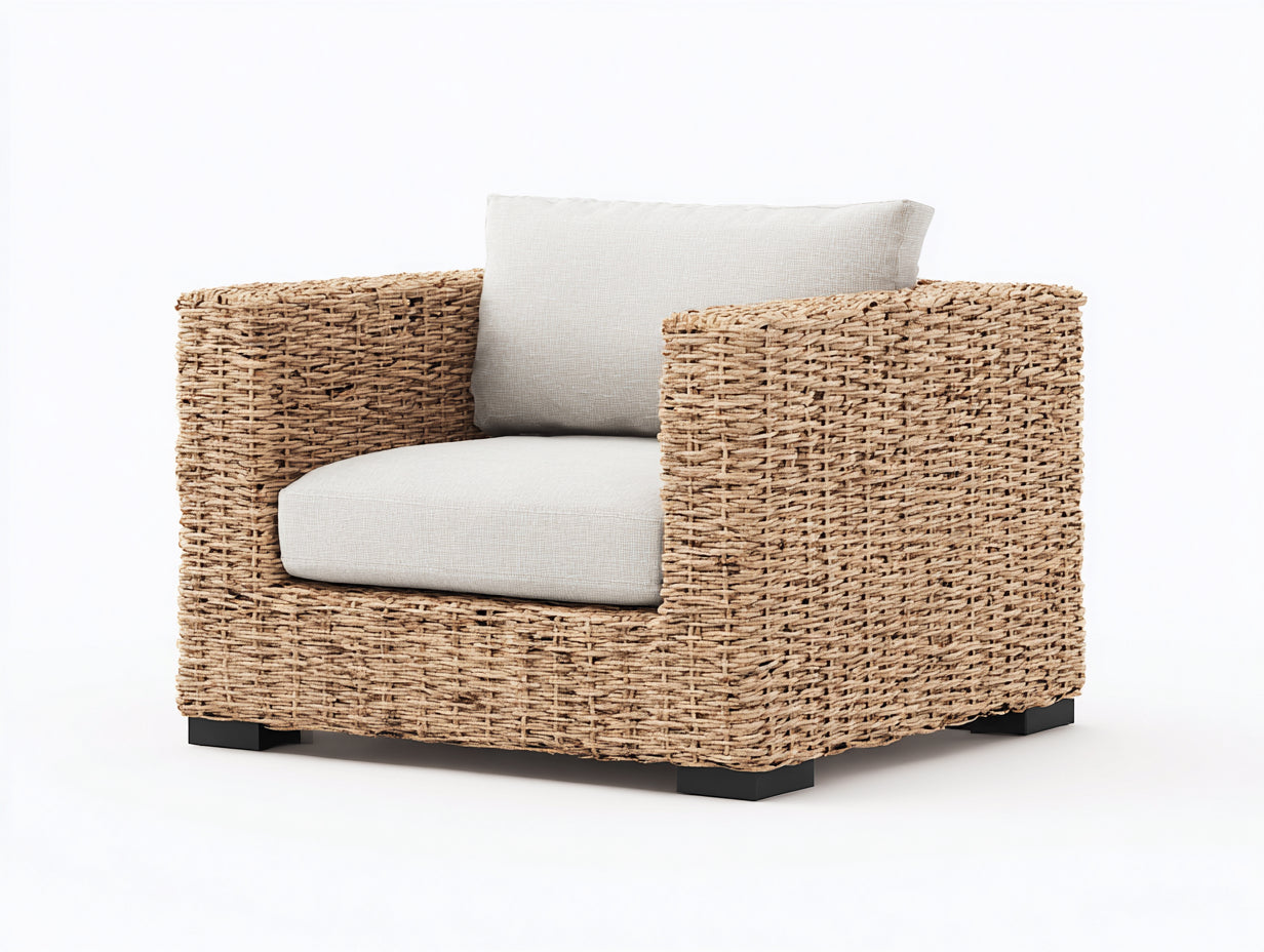Fauteuil en rotin-Rotin-Tissu-98 x 90 x 80 cm-Beige-Marron-Style naturel