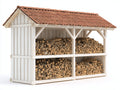 Abri à bûches-Bois-Tuiles-285x96x202 cm-Blanc-Marron-Style rustique