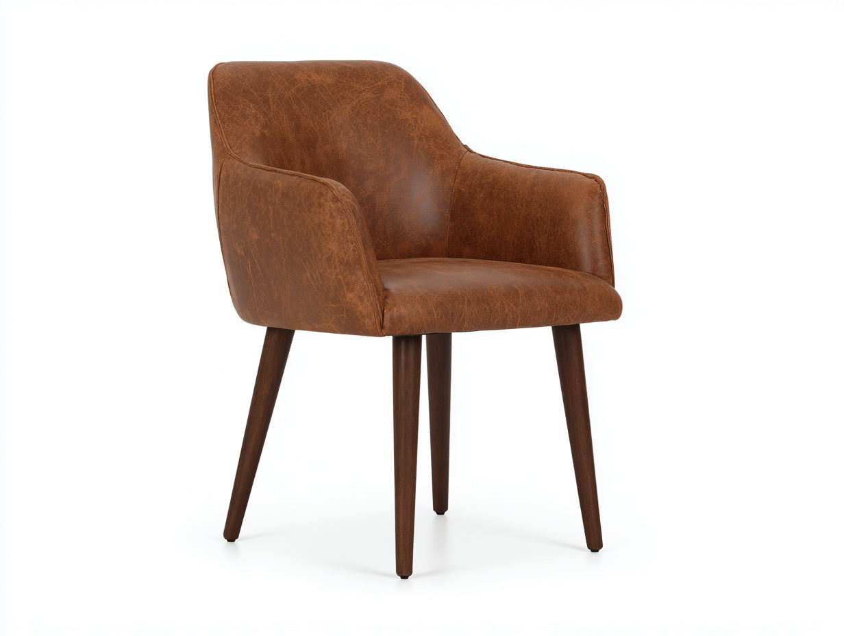 Chaise de salle à manger - Similicuir-Bois - 60x55x84 cm - Marron - Moderne