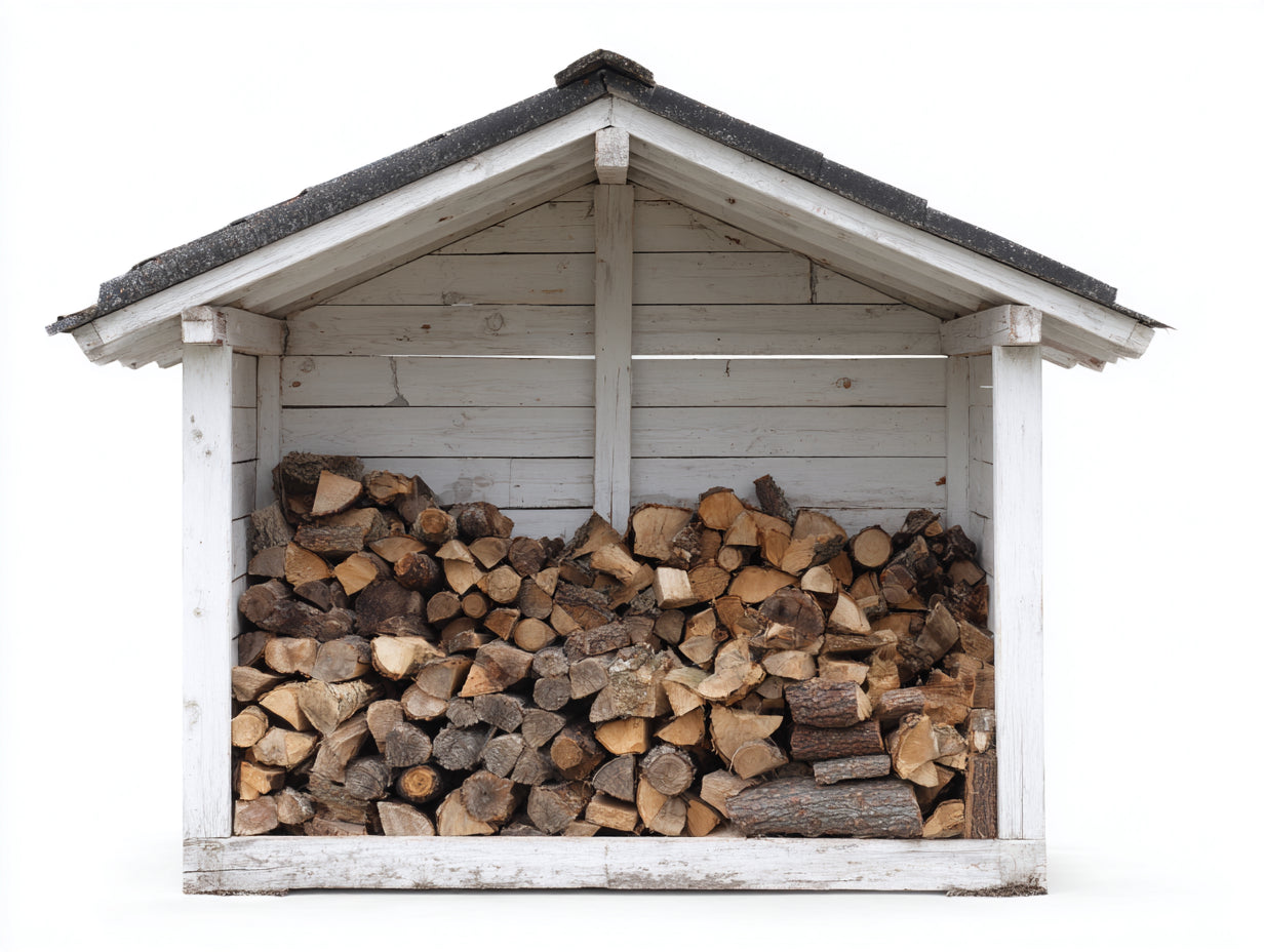 Abri à bûches-Bois-205x80x174 cm-Blanc-Gris-Style rustique