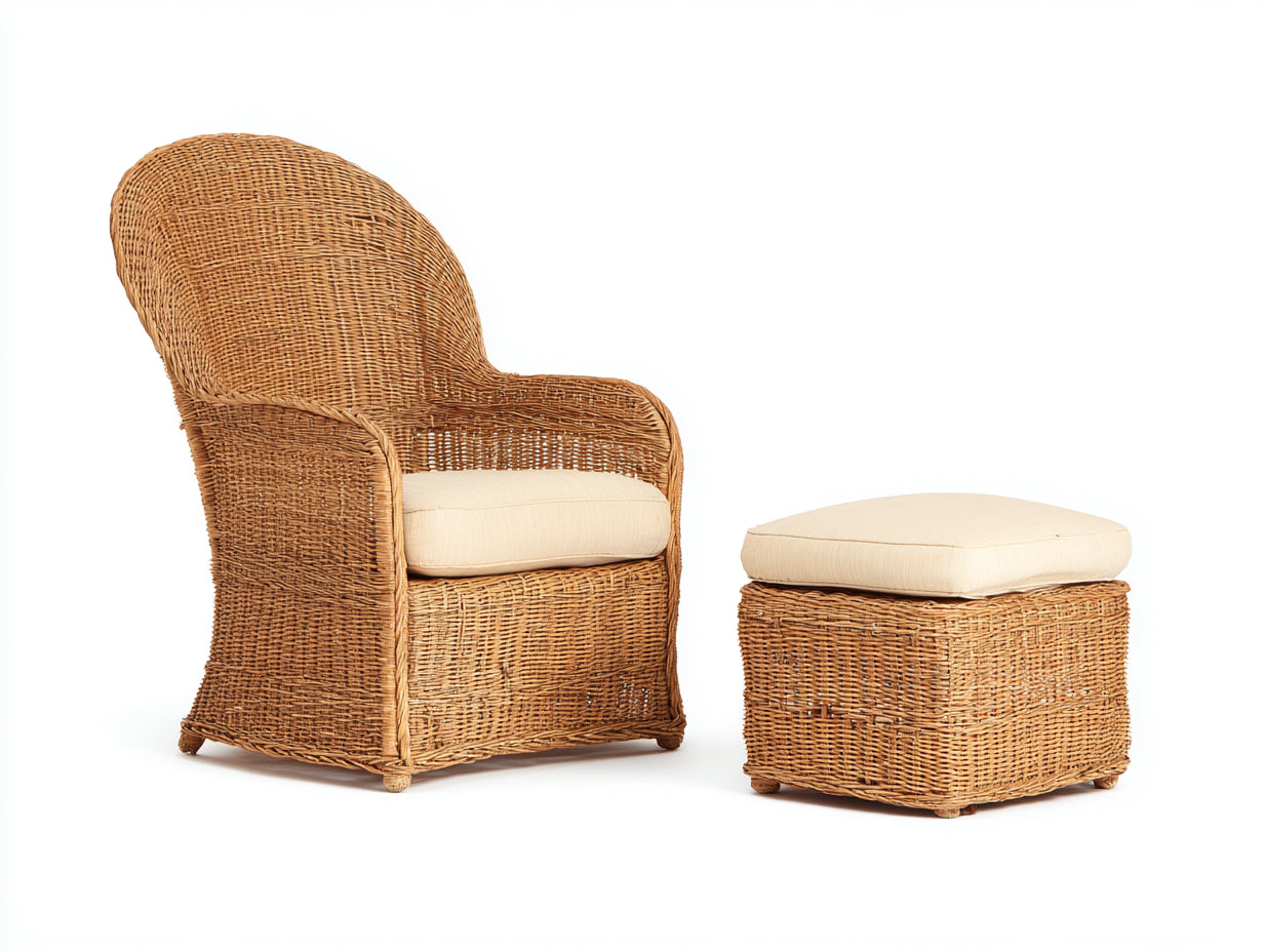 Fauteuil en rotin-Rotin-Tissu-114 x 81 x 92 cm-Beige-Marron-Style naturel