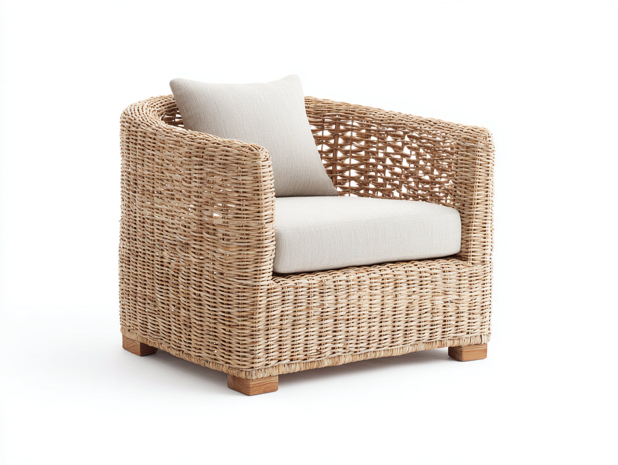 Fauteuil en rotin-Rotin-Tissu-93 x 85 x 79 cm-Beige-Marron-Style naturel