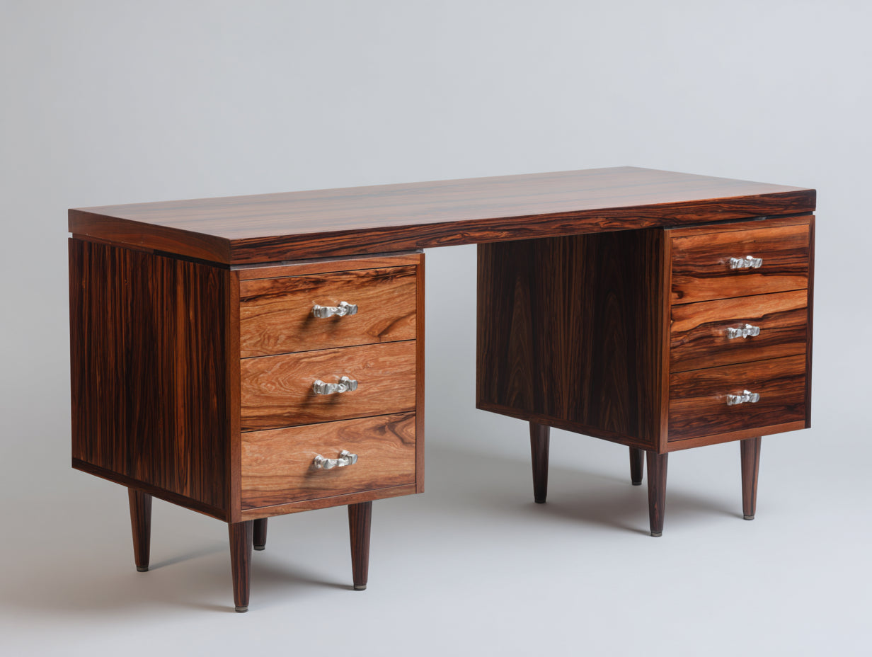 Bureau - bois massif-métal - 160x65x76 cm - brun - style vintage