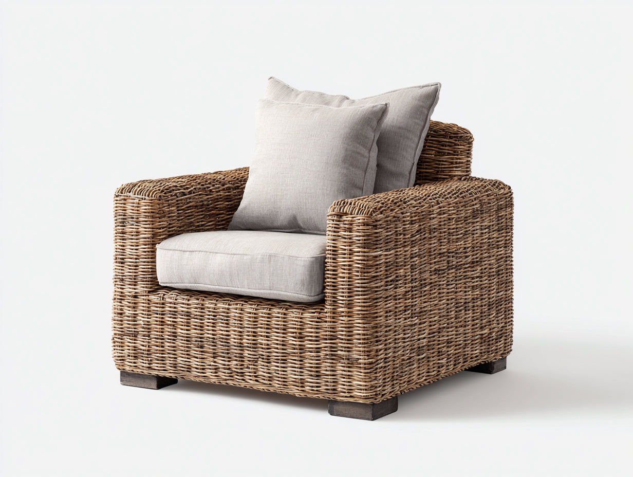 Fauteuil en rotin-Rotin-Tissu-96 x 88 x 80 cm-Beige-Marron-Style bohème