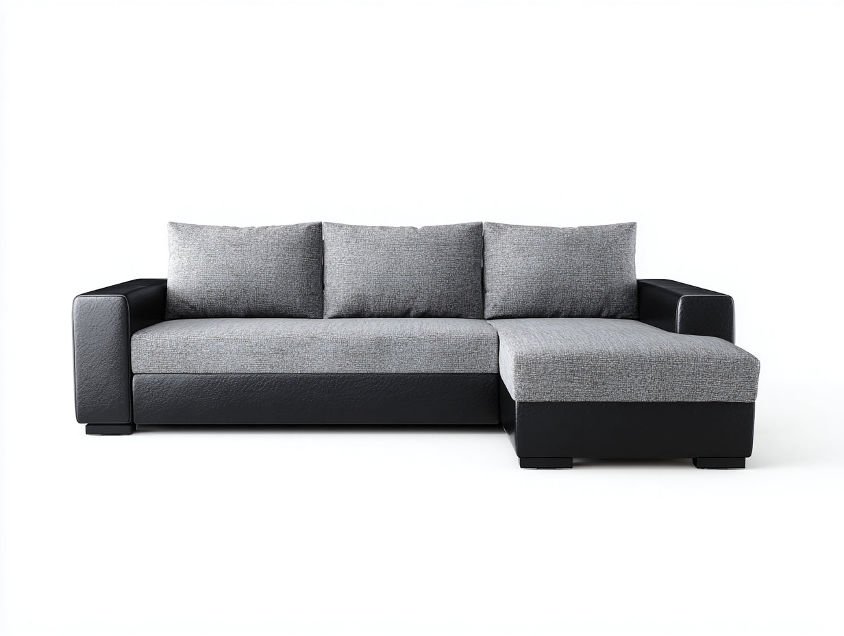 Canapé d'angle - Tissu-Cuir synthétique - 274x156x83 cm - Gris-Noir - Moderne